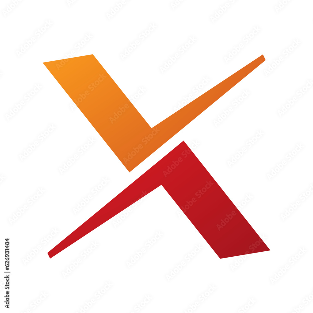Orange and Red Tick Shaped Letter X Icon Orange and Red Tick Shaped Letter X Icon