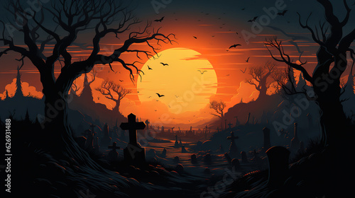 Graveyard silhouette halloween Abstract Background. Generative Ai