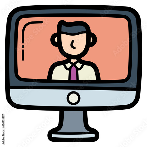 video conference filled outline icon style