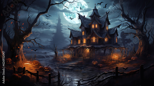 Spooky halloween landscape background. Generative Ai