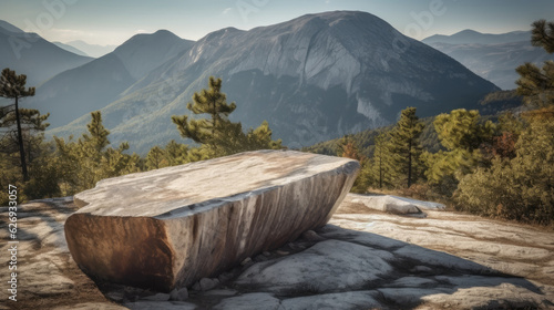 Vintage granite bench on top of a mountain.