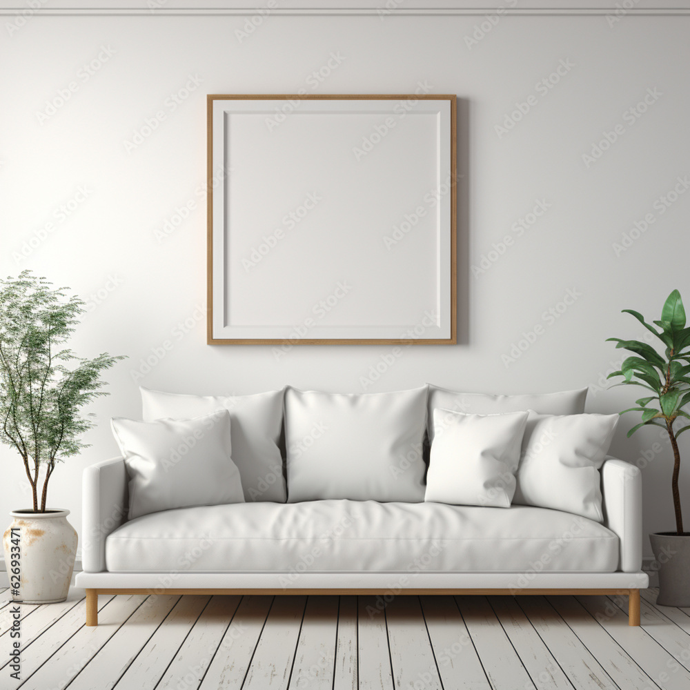 Minimal Living room with Comfy sofa and cushion design, white blank wall, afternoon, bright, digital, AI Generated Minimal Living room with Comfy sofa and cushion design, white blank wall, afternoon, bright, digital, AI Generated