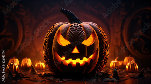 Jack O Lantern pumpkin papercut background, Generative AI