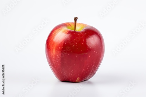 Closeup of fresh red apple isolated on white background. Refreshing and healthy red fruit isolated