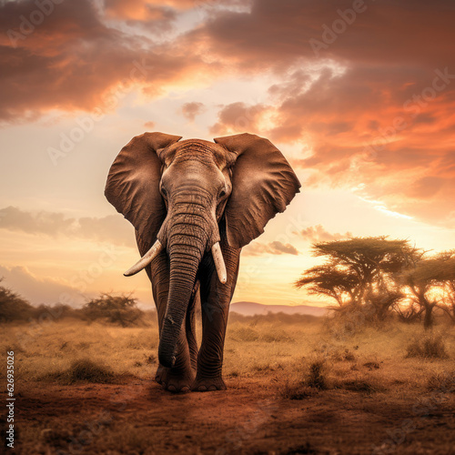 elephant at sunset