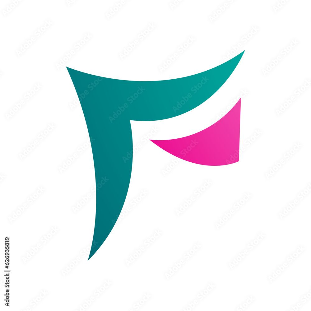 Persian Green and Magenta Wavy Paper Shaped Letter F Icon