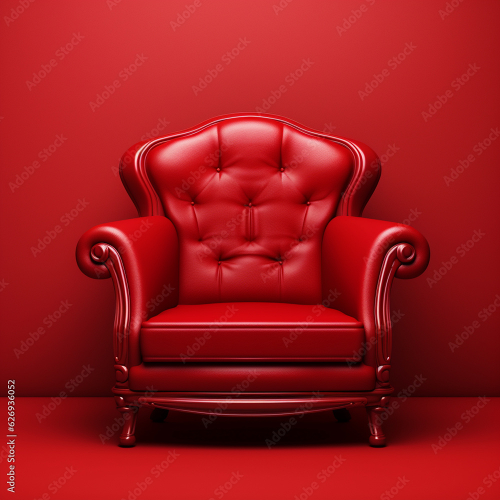 Armchair in red background. Generative AI.