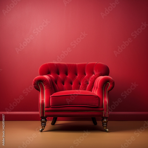 Armchair in red background. Generative AI.