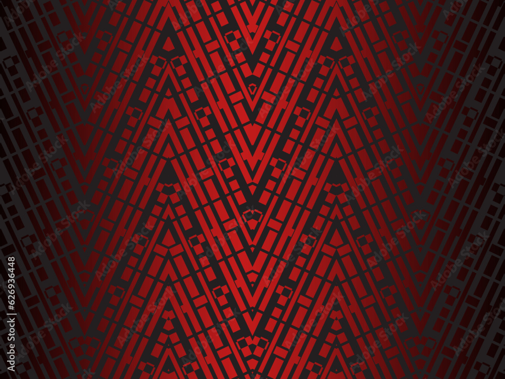 High contrast red and black glossy stripes background. Luxurious batik ornament. Abstract technology graphic banner design. Vector corporate background. High contrast red and black glossy stripes background. Luxurious batik ornament. Abstract technology graphic banner design. Vector corporate background.
