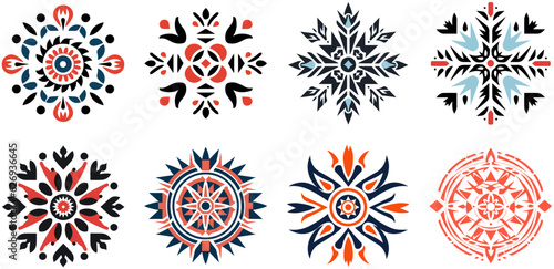 set of Native American graphic design ornament tribal tattoo totem