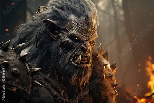 The Wrathful Beast: A Glimpse into the Terrifying Power of an Angry Orc Warrior Monster in a Dark and Eerie Fantasy Creation Generative AI © furyon