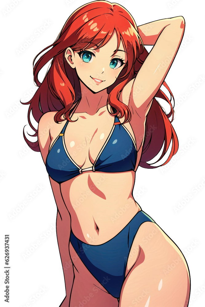 Cute sexy woman in bikini swimsuit. png illustrations, isolated transparent background anime style cartoon art Cute sexy woman in bikini swimsuit. png illustrations, isolated transparent background anime style cartoon art
