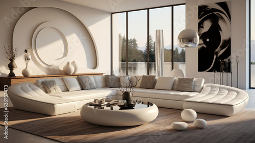 Ultra-modern living room with a sofa design, coffee table, and rug, AI Generated