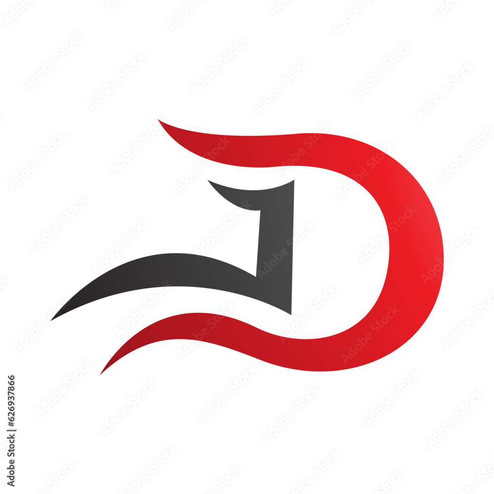 Red and Black Letter D Icon with Wavy Curves Red and Black Letter D Icon with Wavy Curves