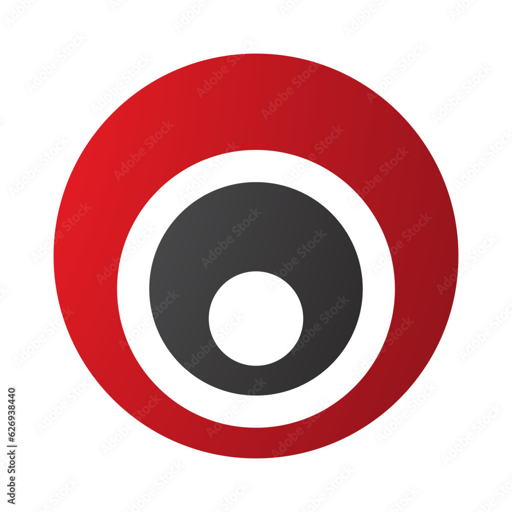 Red and Black Letter O Icon with Nested Circles Red and Black Letter O Icon with Nested Circles