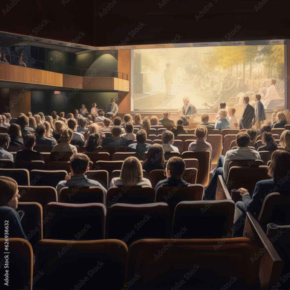 Audience watching a performance in an auditorium. Generative AI.