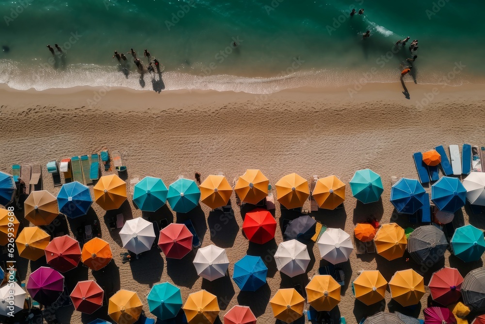 Beach colorful umbrella summer. Generate Ai Beach colorful umbrella summer. Generate Ai