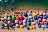 Beach colorful umbrella. Generate Ai