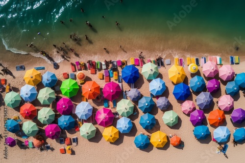 Fototapeta Naklejka Na Ścianę i Meble -  Beach colorful umbrella. Generate Ai
