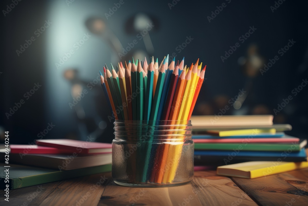 Book colorful pencils. Generate Ai Book colorful pencils. Generate Ai