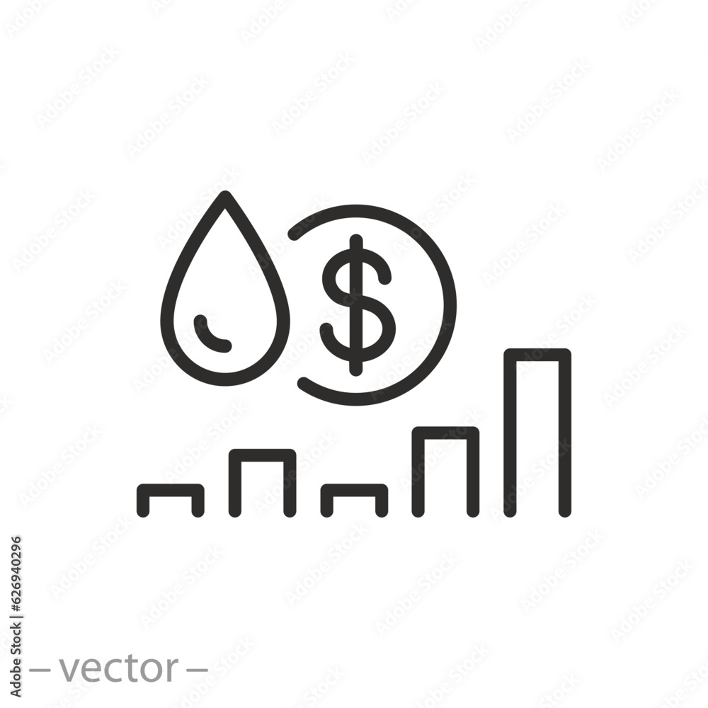 cost water supply icon, price or tariff volume of water, thin line symbol on white background - editable stroke vector illustration eps10 cost water supply icon, price or tariff volume of water, thin line symbol on white background - editable stroke vector illustration eps10