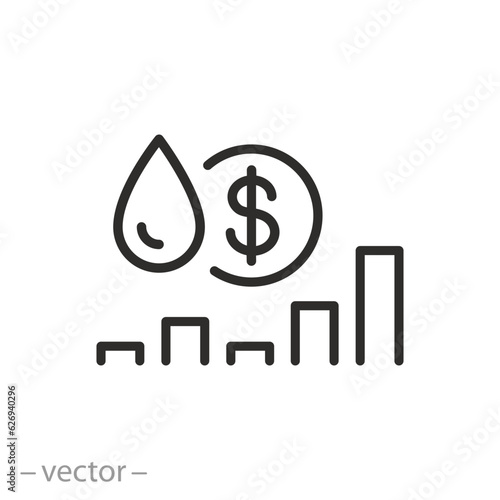 cost water supply icon, price or tariff volume of water, thin line symbol on white background - editable stroke vector illustration eps10