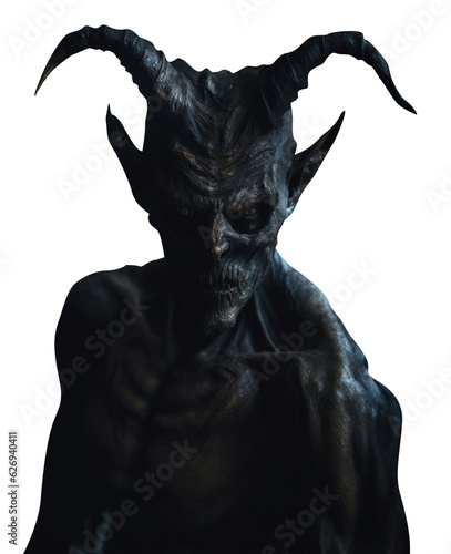 devil with long curly horns. transparent PNG photo