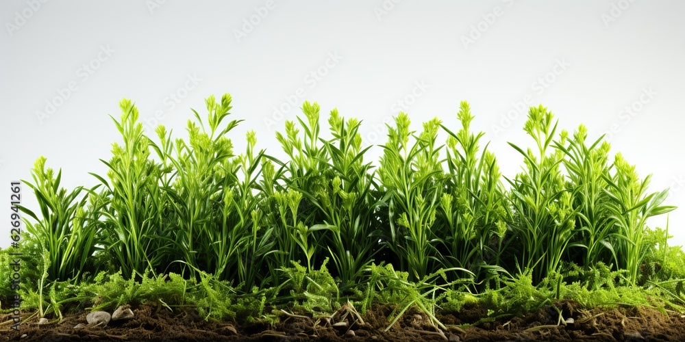 Obraz premium AI Generated. AI Generative. Nature outdoor wild green grass background. Plant field landscape side view botanical 