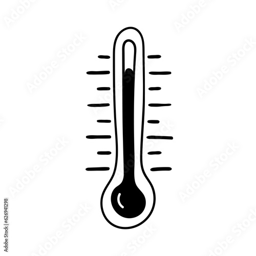 Vector icon of a meteorological thermometer in doodle style for measuring air temperature. Isolated hand drawn illustration.
