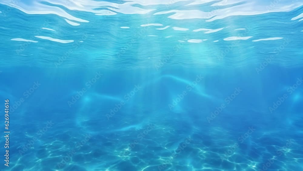Underwater slow motion shot of sun rays shining through the surface of the clear blue peaceful ocean. HD video animation 4K Underwater slow motion shot of sun rays shining through the surface of the clear blue peaceful ocean. HD video animation 4K