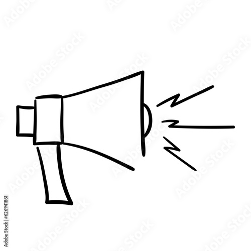 Loudspeaker vector icon hand drawn in sketch style. Doodle megaphone symbol.