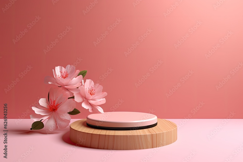 3d Japanese style minimal background. pink podium and cherry blossom background for product presentation. 3d Japanese style minimal background. pink podium and cherry blossom background for product presentation.