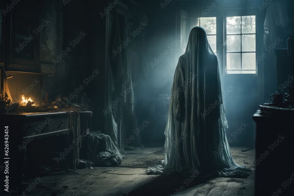 Mysterious Ghostly Figure in a Haunted House - Helloween - AI Generated