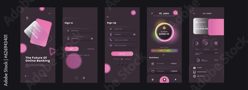 The Future of Online Banking Mobile App UI Kit Including as Login, Sign Up, Cards Details for Responsive Website.