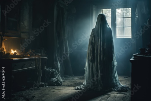 Mysterious Ghostly Figure in a Haunted House - Helloween - AI Generated