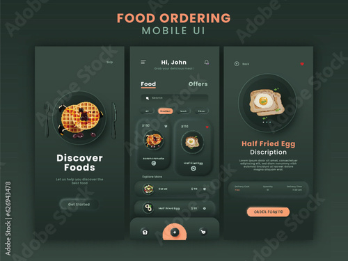 Food Ordering Mobile App UI Kit Including as Get Started, Food Menu Details for Responsive Website.