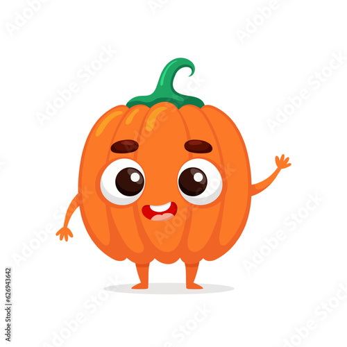 Funny cartoon pumpkin. Kawaii vegetable character. Vector food illustration isolated on white background