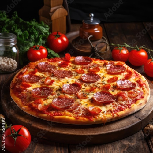 Very beautiful and tasty pepperoni pizza