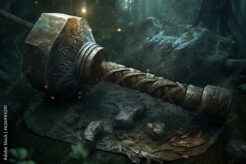 Ancient fantasy hammer. Generate Ai - obrazy, fototapety, plakaty 