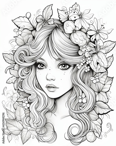 Enchanting Fairy Princess: A Beautiful Coloring Page - Delightful Illustration of a Cute Cartoon Character, Perfect for Coloring in Black and White