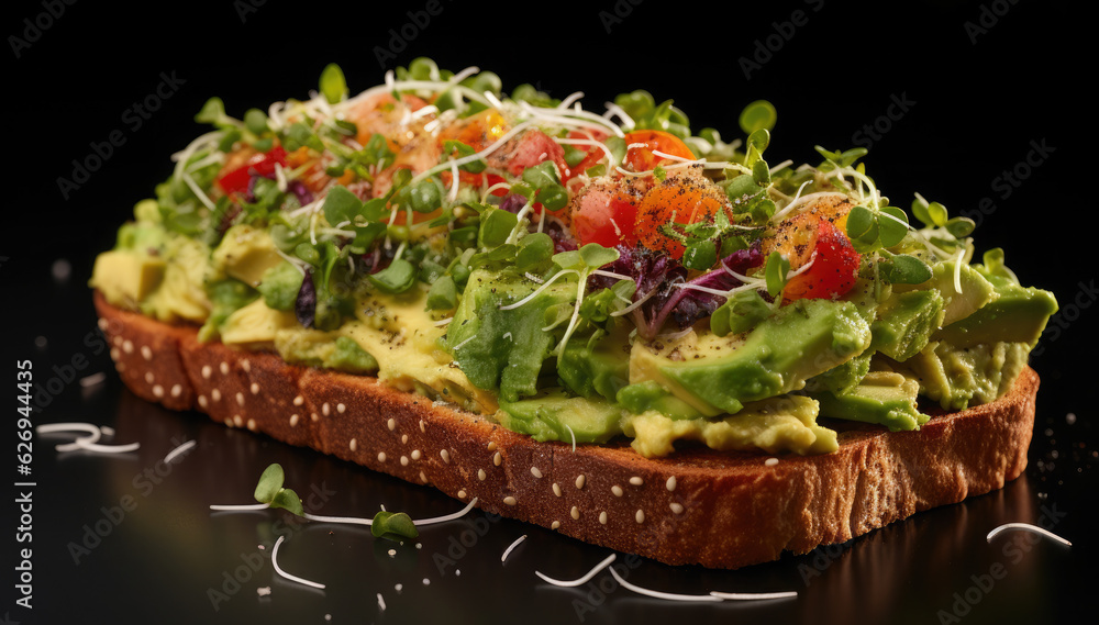 healthy toast with avocado slices on whole grain bread. Diet snack healthy toast with avocado slices on whole grain bread. Diet snack