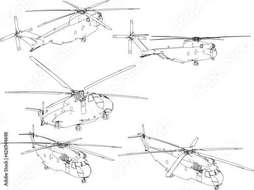 Vector illustration sketch of a patient health rescue combat helicopter