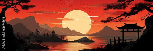 Chinese Arch Sunset: A Realistic Vector Illustration © VietAnh