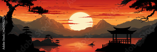 Chinese Arch Sunset: A Realistic Vector Illustration