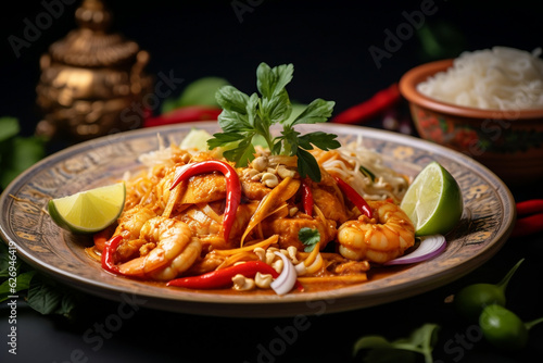 Pad Thai, popular Thai food, on top with red chili 