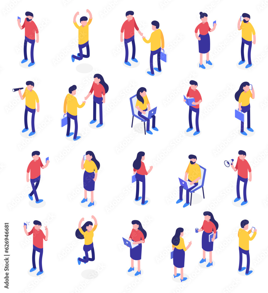 A big collection of isometric illustrations featuring both male and female characters. Vector. A big collection of isometric illustrations featuring both male and female characters. Vector.