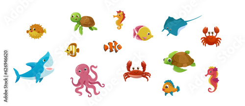 Ocean life. Marine set with sea creatures for girls and boys  drawings for children s day and birthday
