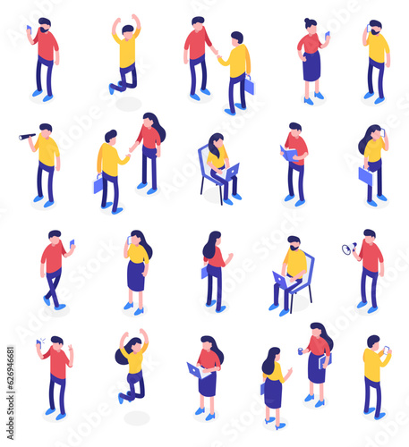 A big collection of isometric illustrations featuring both male and female characters. Vector.