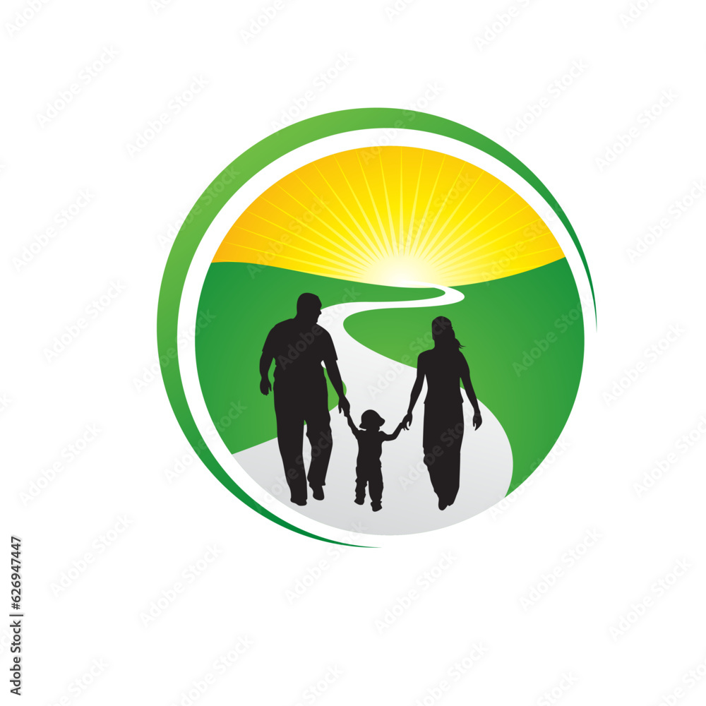 silhouette of a family on road