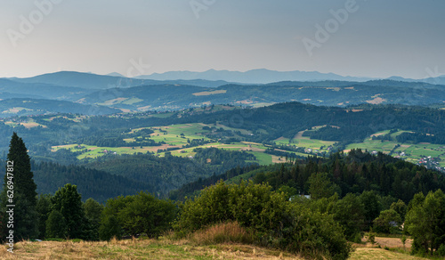 Beautiful view from Bahenec in Slezske Beskydy mountains in Czech republic